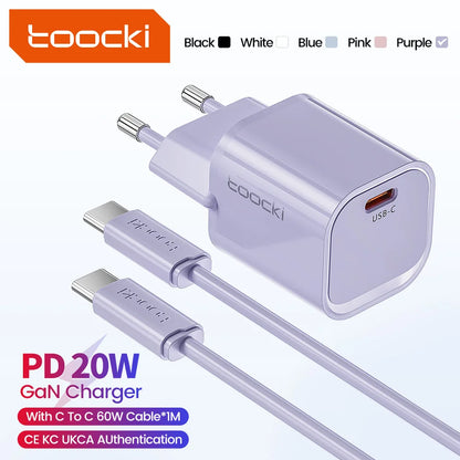 Toocki 20W Type C GaN Charger PD QC 3.0 Quick Charge USB Type C Phone Charger For iPhone 15 14 13 12 11 Pro Max iPad Charging